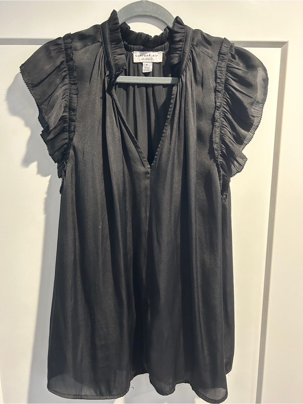 Current Air Black Flutter Sleeve V-Neck Blouse